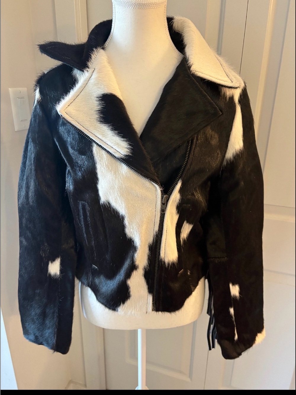 Cowhide Moto Jacket - Black & White new small fringe western rodeo